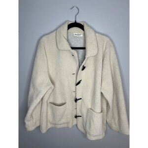 Norm Thompson Faux Sherpa Jacket Women's cream Toggle Button floral lined coat